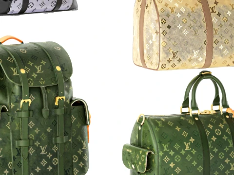Set leather accessories bag backpack LO UIS VU ITTON decor 3D Model