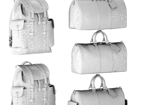 Set leather accessories bag backpack LO UIS VU ITTON decor 3D Model