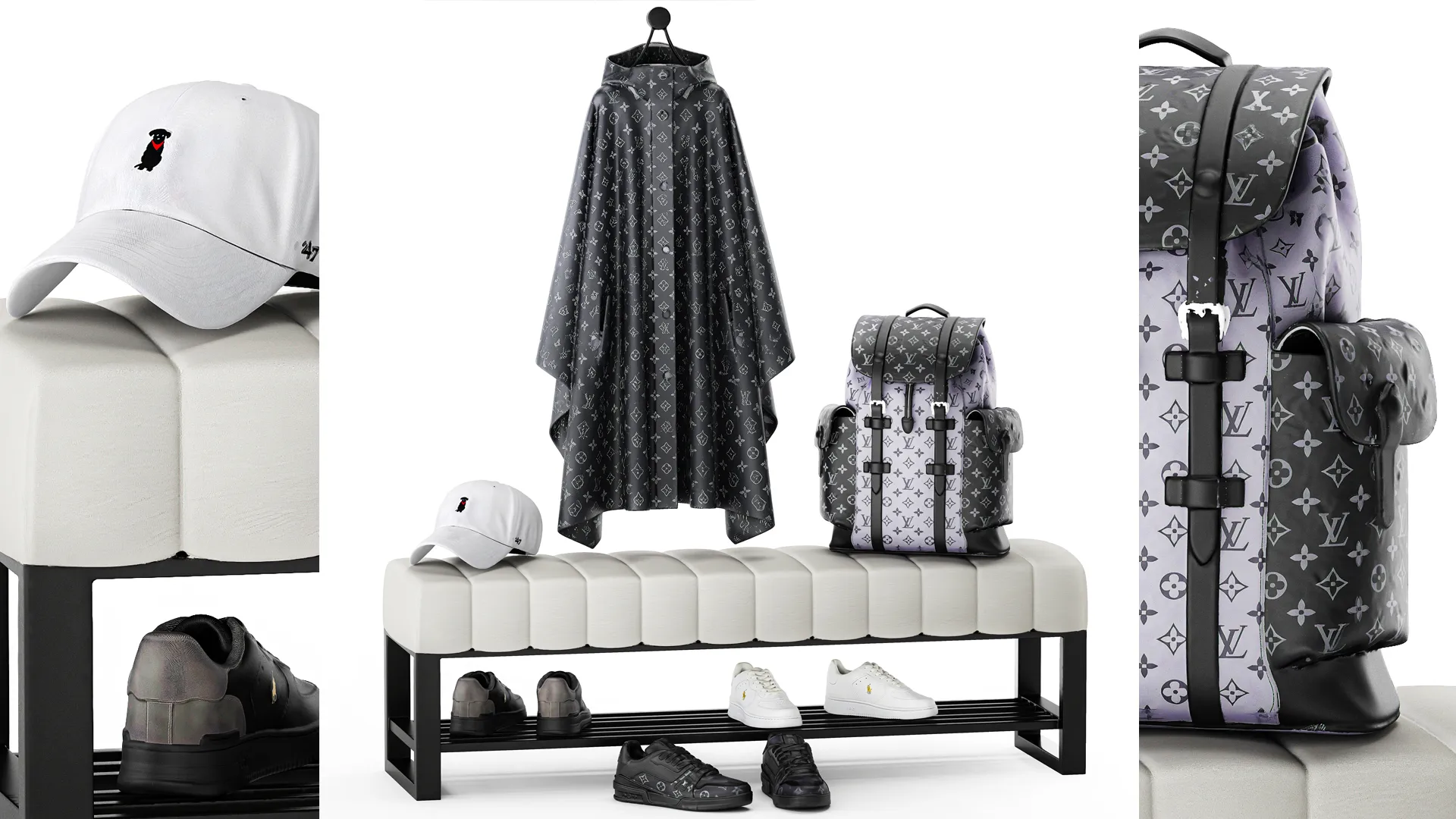 Bench shoe rack hallway sneakers cap bag wardrobe backpack LOFT 3D Model .c4d .max .obj .3ds .fbx .stl .blend