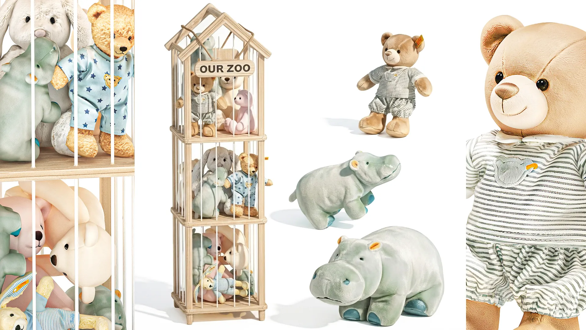 Storage rack soft toys bear bunny rabbit hippo set decor top new 3D Model .c4d .max .obj .3ds .fbx .stl .blend 