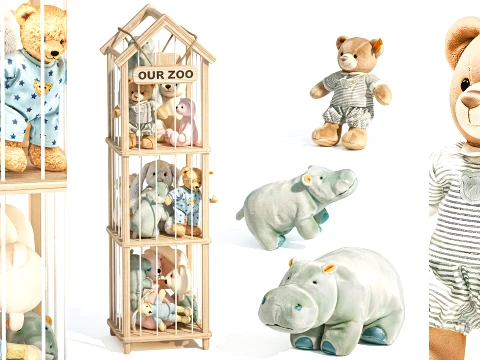 Storage rack soft toys bear bunny rabbit hippo set decor top new 3D Model