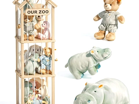Storage rack soft toys bear bunny rabbit hippo set decor top new 3D Model