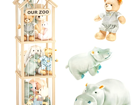 Storage rack soft toys bear bunny rabbit hippo set decor top new 3D Model