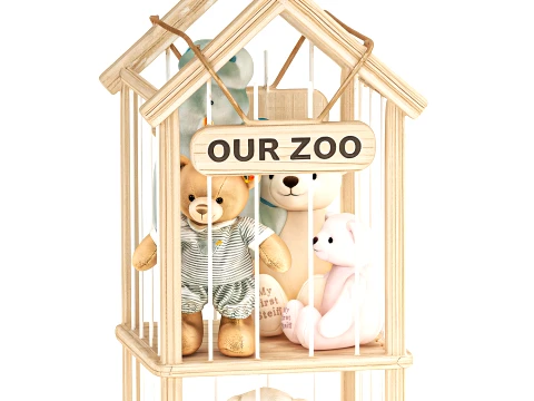 Storage rack soft toys bear bunny rabbit hippo set decor top new 3D Model