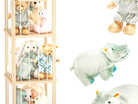 Storage rack soft toys bear bunny rabbit hippo set decor top new 3D Model