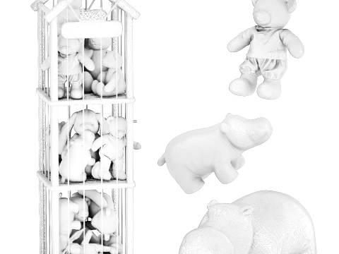 Storage rack soft toys bear bunny rabbit hippo set decor top new 3D Model