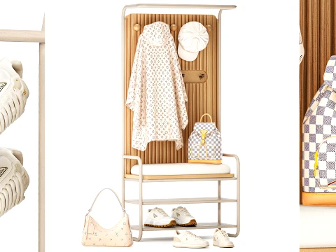 Bench Shoe Rack Hallway Sneakers Cap Bag Wardrobe hanger set 3D Model