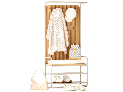 Bench Shoe Rack Hallway Sneakers Cap Bag Wardrobe hanger set 3D Model