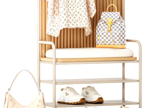 Bench Shoe Rack Hallway Sneakers Cap Bag Wardrobe hanger set 3D Model