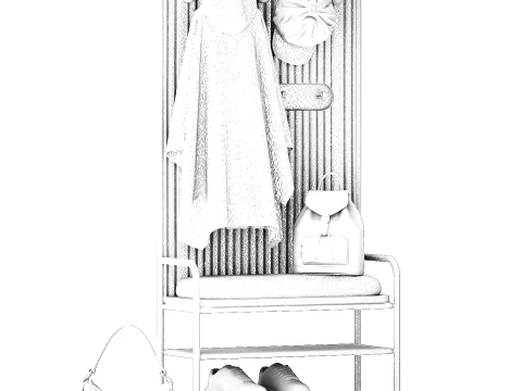 Bench Shoe Rack Hallway Sneakers Cap Bag Wardrobe hanger set 3D Model