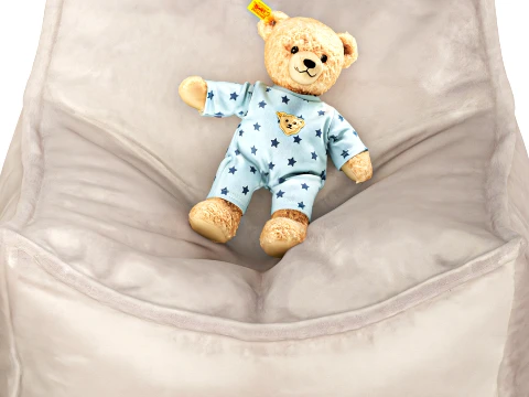 Soft plush children toys set teddy bear hippo ottoman pouf 3D Model