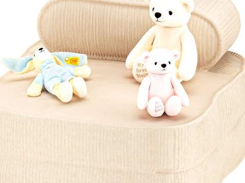 Soft plush children toys set teddy bear hippo ottoman pouf 3D Model
