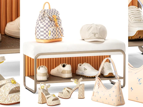 Bench Shoe Rack Hallway Sneakers Cap Bag Wardrobe hanger set 3D Model