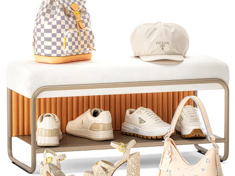 Bench Shoe Rack Hallway Sneakers Cap Bag Wardrobe hanger set 3D Model