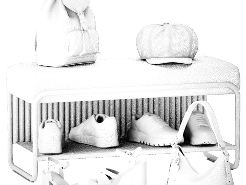 Bench Shoe Rack Hallway Sneakers Cap Bag Wardrobe hanger set 3D Model