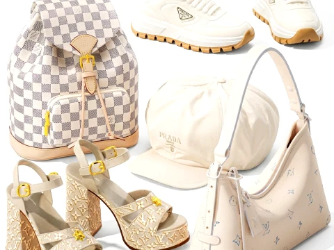 Womens shoes sneakers bag backpack clothing set 3D Model