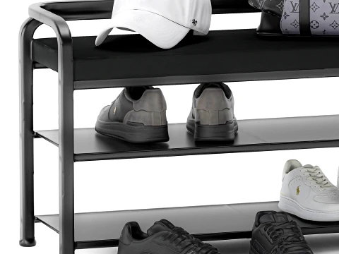 Black Bench Shoe Rack Hallway Sneakers Cap Bag Wardrobe 3D Model
