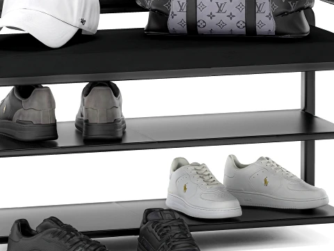Black Bench Shoe Rack Hallway Sneakers Cap Bag Wardrobe 3D Model