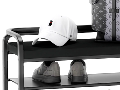 Black Bench Shoe Rack Hallway Sneakers Cap Bag Wardrobe 3D Model