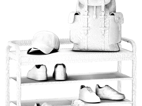 Black Bench Shoe Rack Hallway Sneakers Cap Bag Wardrobe 3D Model