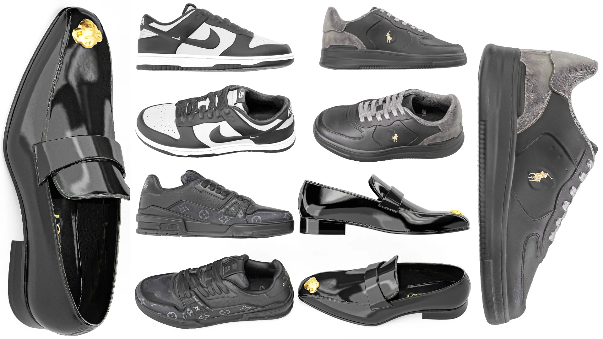 Mens Shoes black set Sneakers Collection set 3D Model .c4d .max .obj .3ds .fbx .stl .blend 