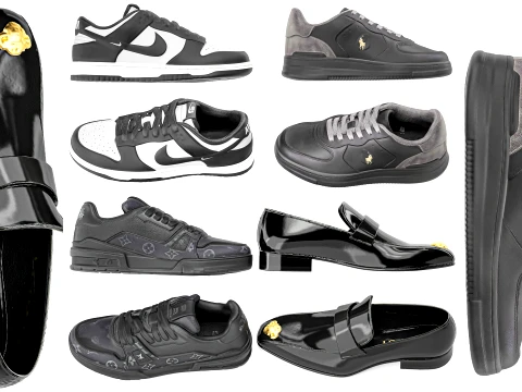 Mens Shoes black set Sneakers Collection set 3D Model