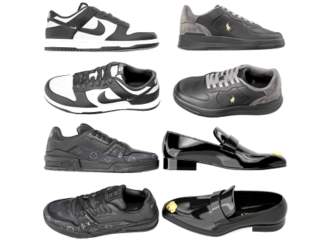 Mens Shoes black set Sneakers Collection set 3D Model