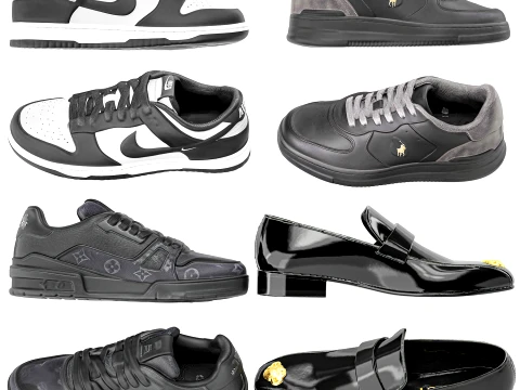 Mens Shoes black set Sneakers Collection set 3D Model