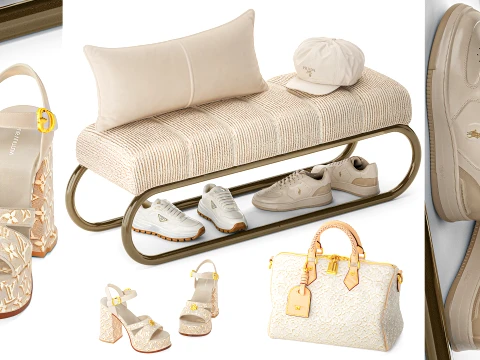 Bench Shoe Rack Hallway Sneakers Cap Bag Wardrobe 3D Model