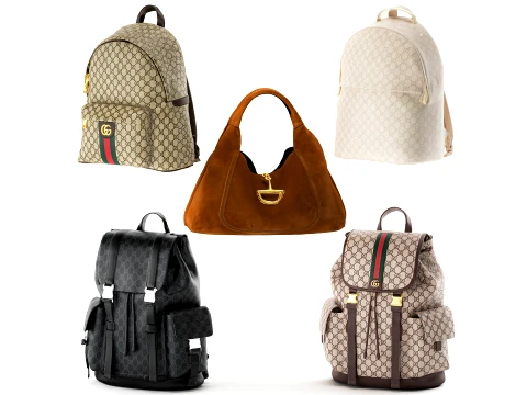 Italian leather accessories bag backpack Gu cci set 3D Model