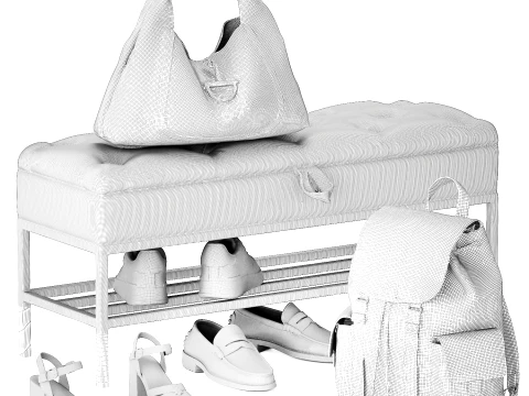 Set bench shoe rack sneakers Gu cci bag backpack 3D Model
