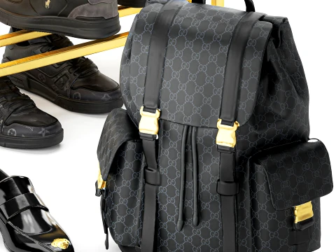 Set small bench shoe rack sneakers Gu cci bag backpack 3D Model