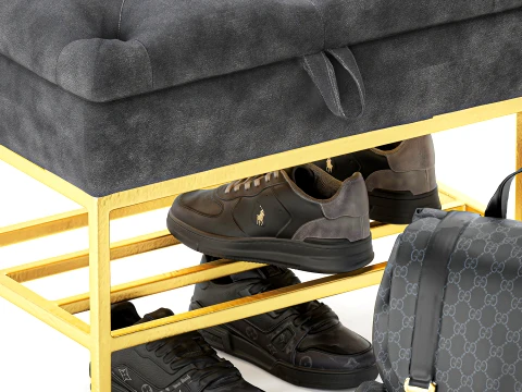 Set small bench shoe rack sneakers Gu cci bag backpack 3D Model
