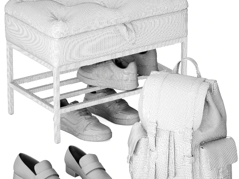 Set small bench shoe rack sneakers Gu cci bag backpack 3D Model