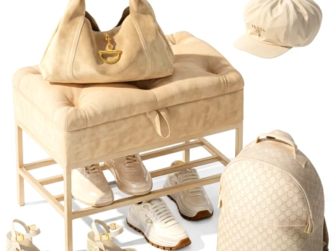 Set Small Bench Shoe Rack Sneakers bag Backpack decor new 3D Model