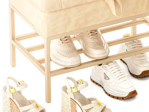 Set Small Bench Shoe Rack Sneakers bag Backpack decor new 3D Model