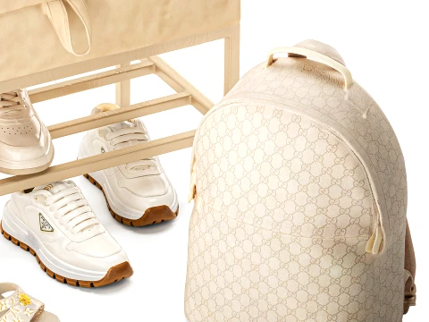 Set Small Bench Shoe Rack Sneakers bag Backpack decor new 3D Model
