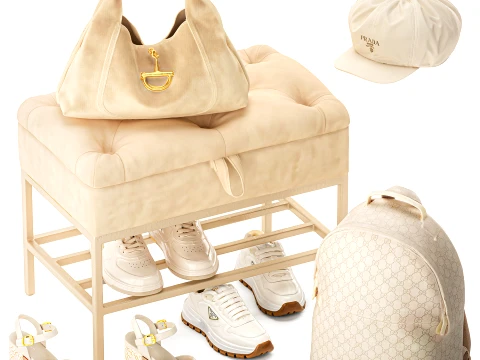 Set Small Bench Shoe Rack Sneakers bag Backpack decor new 3D Model