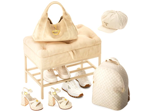 Set Small Bench Shoe Rack Sneakers bag Backpack decor new 3D Model