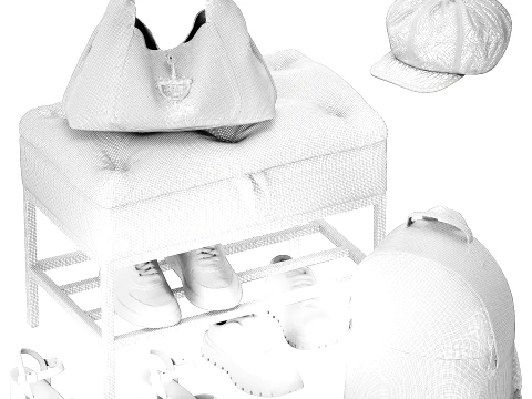 Set Small Bench Shoe Rack Sneakers bag Backpack decor new 3D Model