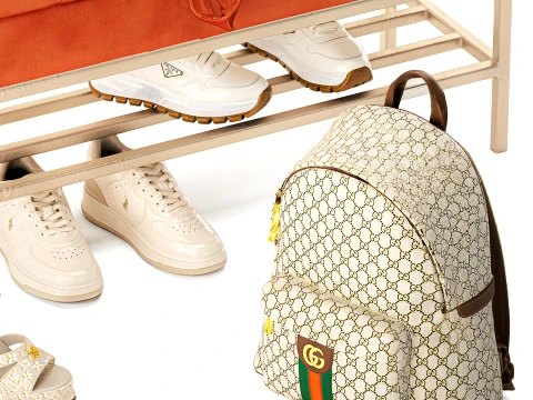 Set Small Bench Shoe Rack Sneakers bag Backpack decor new 3D Model