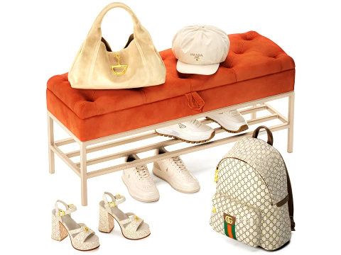 Set Small Bench Shoe Rack Sneakers bag Backpack decor new 3D Model