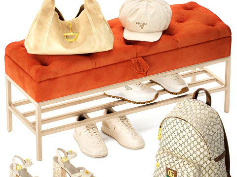 Set Small Bench Shoe Rack Sneakers bag Backpack decor new 3D Model
