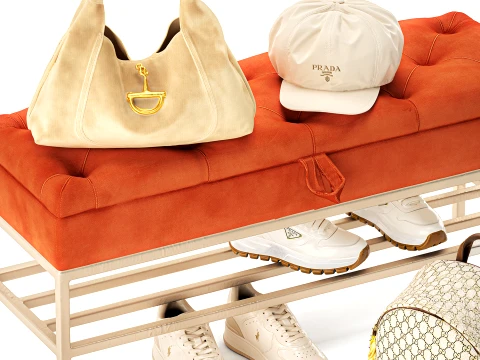 Set Small Bench Shoe Rack Sneakers bag Backpack decor new 3D Model