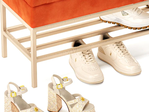 Set Small Bench Shoe Rack Sneakers bag Backpack decor new 3D Model