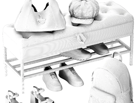 Set Small Bench Shoe Rack Sneakers bag Backpack decor new 3D Model
