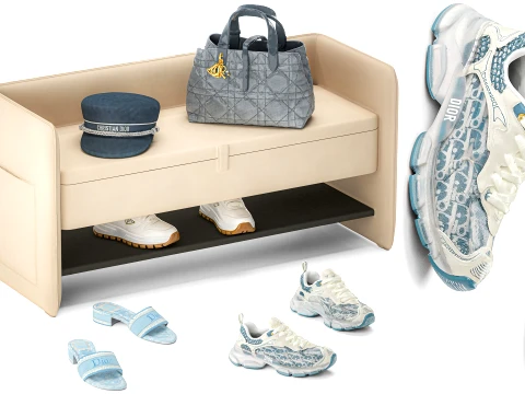 Set Small Bench Shoe Rack Sneakers bag Backpack decor new 3D Model