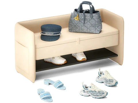 Set Small Bench Shoe Rack Sneakers bag Backpack decor new 3D Model