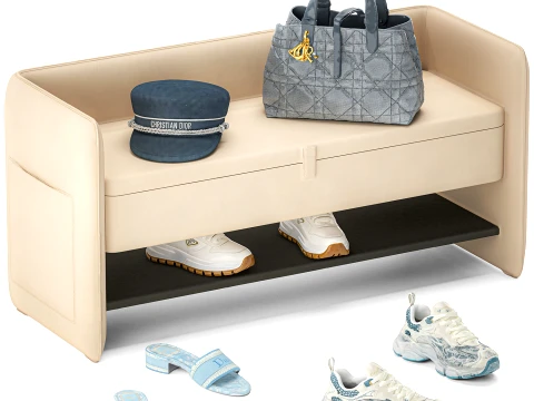 Set Small Bench Shoe Rack Sneakers bag Backpack decor new 3D Model