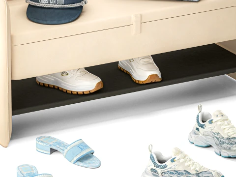 Set Small Bench Shoe Rack Sneakers bag Backpack decor new 3D Model
